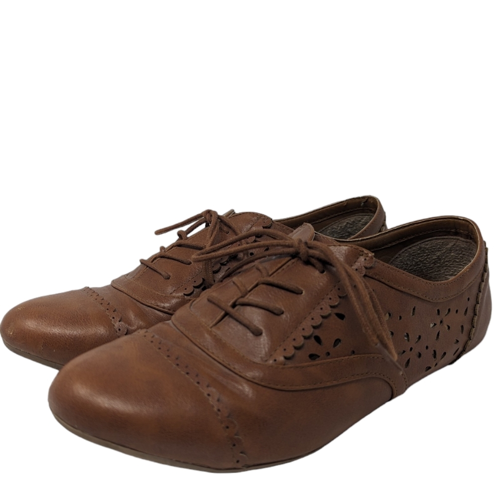 XOXO LaBrea Flat Brown Lace Up Cutout Shoes Cottagecore Mori Girl Forest Sz 9.5